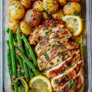 Healthy lemon garlic chicken meal prep bowls with vegetables