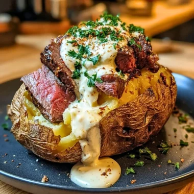 Delicious loaded steak potatoes finished with a creamy sauce.
