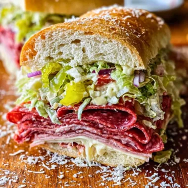 Italian Grinder Salad Sandwich with fresh vegetables and meats on a sub roll
