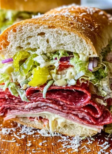 Italian Grinder Salad Sandwich with fresh vegetables and meats on a sub roll