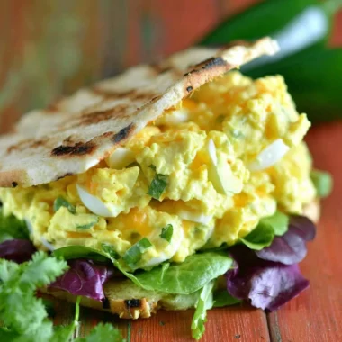Jalapeño cheddar egg salad in a bowl