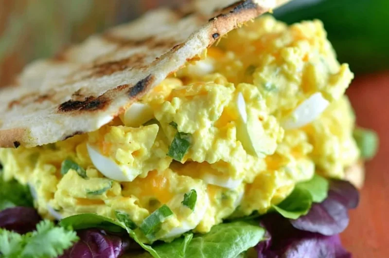 Jalapeño cheddar egg salad in a bowl