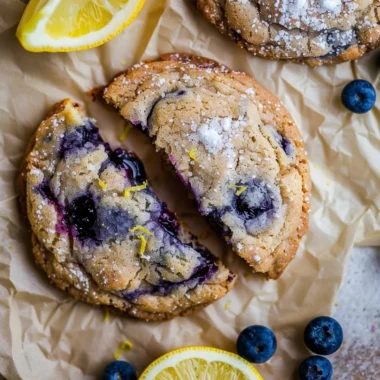 Plate of freshly baked lemon blueberry cookies with a golden crust and fluffy interior