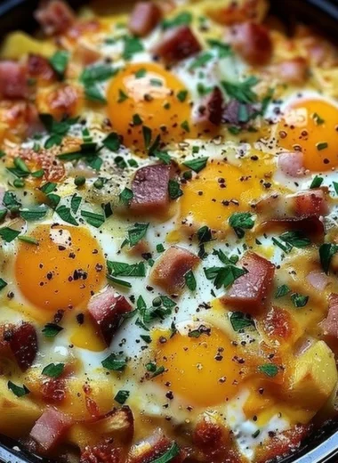 Delicious Mountain Man crock pot breakfast served in a rustic setting.