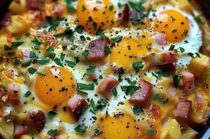 Delicious Mountain Man crock pot breakfast served in a rustic setting.