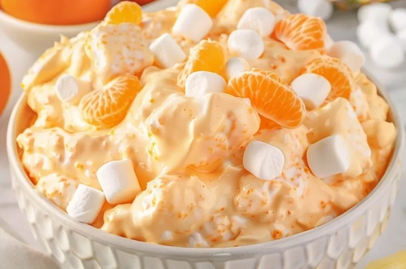 Delicious Orange Fluff Salad made with fluffy cream and fresh oranges