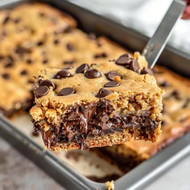Delicious Peanut Butter Chocolate Chip Bars on a cooling rack