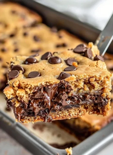 Delicious Peanut Butter Chocolate Chip Bars on a cooling rack