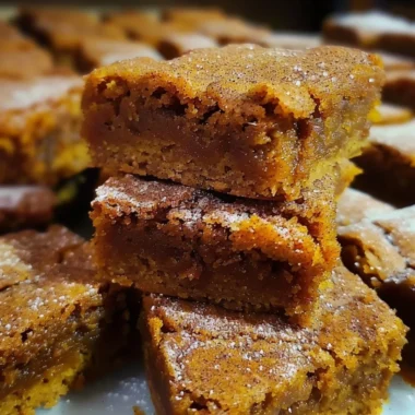Delicious Pumpkin Snickerdoodle Blondies topped with cinnamon sugar