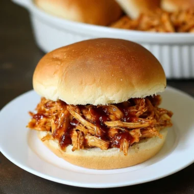 Delicious pulled BBQ chicken made in a Crockpot with a savory sauce.