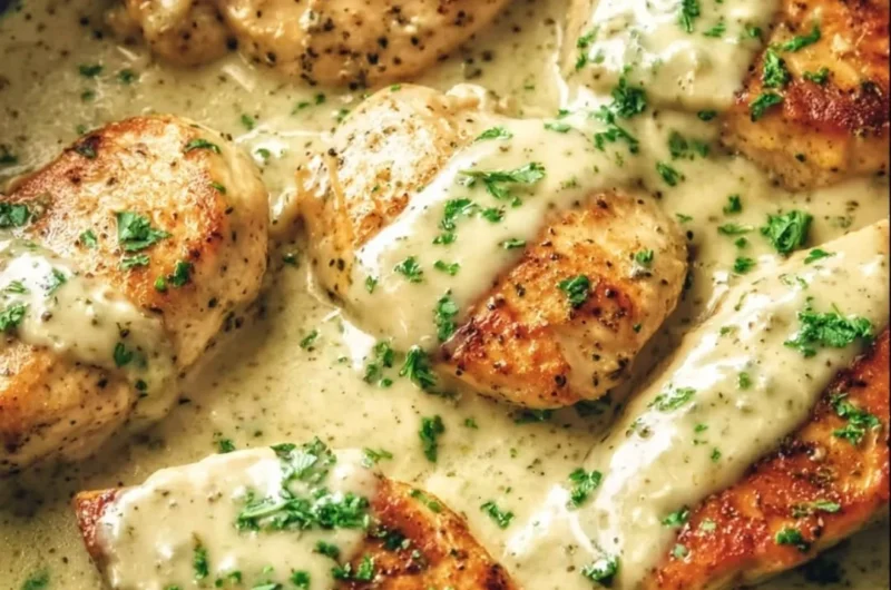 Creamy Crock Pot Ranch Chicken served in a bowl with fresh herbs