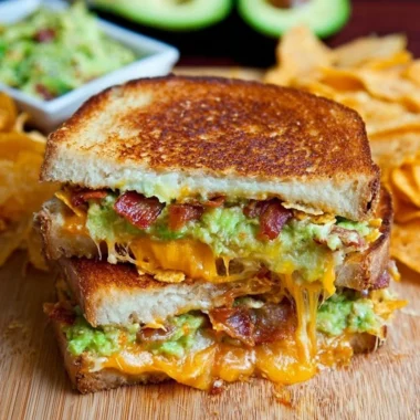Bacon Guacamole Grilled Cheese Sandwich with crispy bacon and fresh guacamole