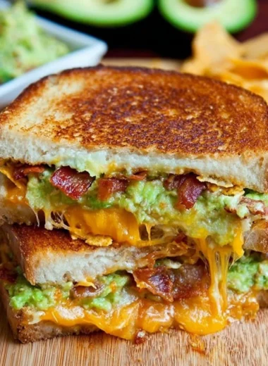 Bacon Guacamole Grilled Cheese Sandwich with crispy bacon and fresh guacamole