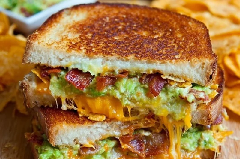 Bacon Guacamole Grilled Cheese Sandwich with crispy bacon and fresh guacamole