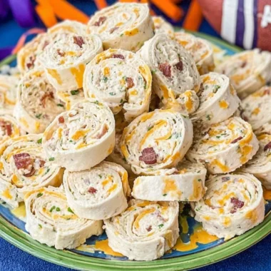 Bacon Ranch Pinwheels appetizer on a platter ready for serving