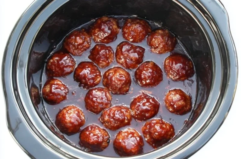 Delicious BBQ meatballs served on a plate with barbecue sauce.