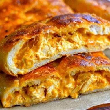 Buffalo Chicken Garbage Bread with melted cheese and spicy sauce