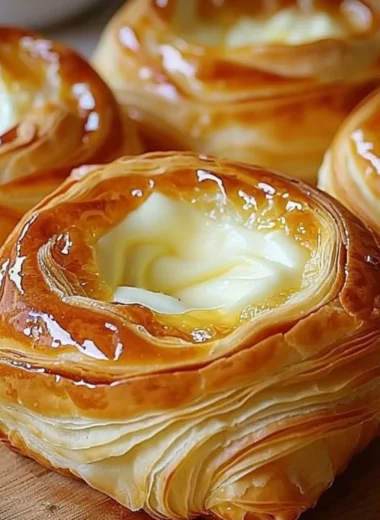 Delicious Cheese Danish pastry showing flaky layers and creamy cheese filling.