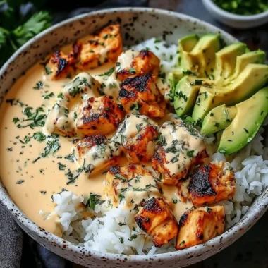 Coconut Chicken Rice Bowl with vibrant vegetables and a tropical touch
