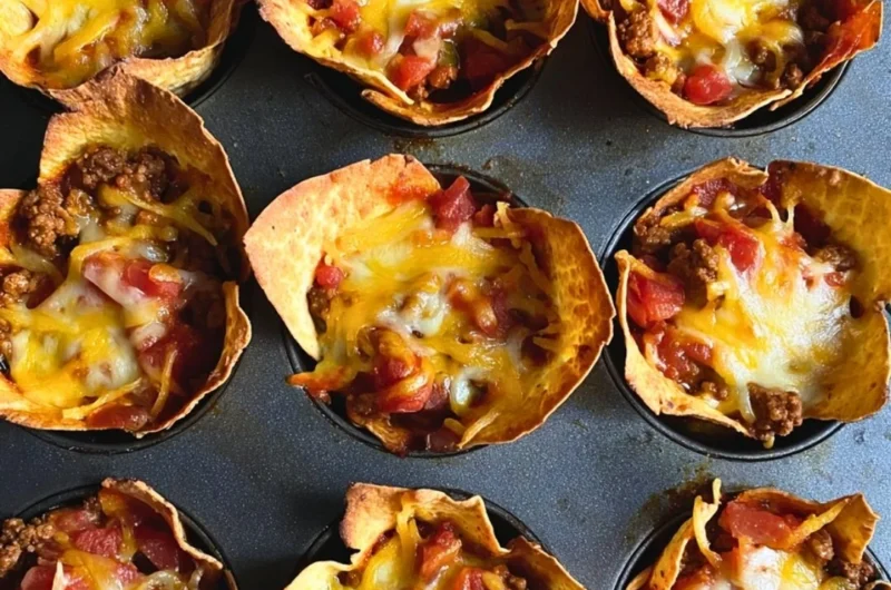 Delicious cozy taco muffins featuring seasoned meat and cheese