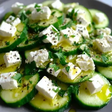 Fresh cucumber feta salad with herbs and olive oil