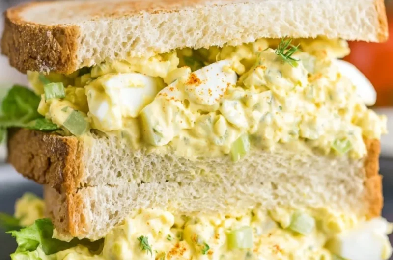 Creamy egg salad served in a bowl with spices and herbs