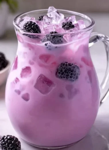 Homemade blackberry coconut pink drink, inspired by Starbucks recipe.