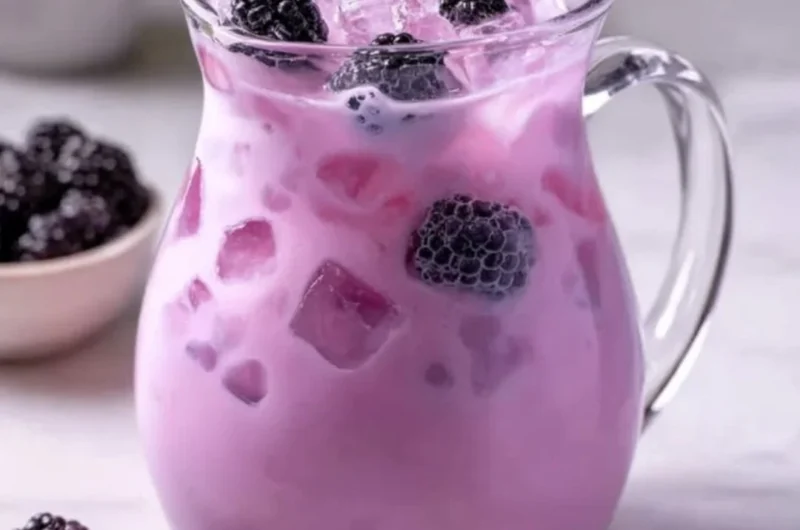 Homemade blackberry coconut pink drink, inspired by Starbucks recipe.