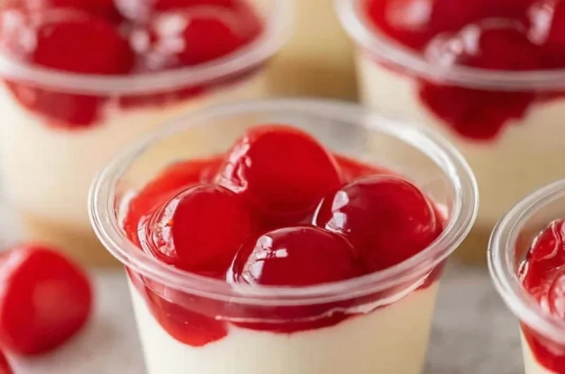 Delicious no-bake cheesecake cups topped with fresh fruit and whipped cream