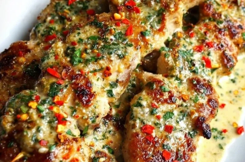 Ranch Garlic Parmesan Chicken Skewers ready for grilling