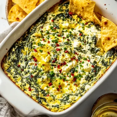 Spinach and Pepperoncini Baked Feta Dip served in a bowl with crackers