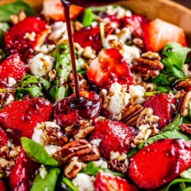 Fresh Spinach Strawberry Salad topped with Pecans