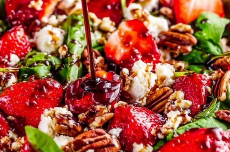 Fresh Spinach Strawberry Salad topped with Pecans