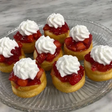 Delicious homemade Strawberry Shortcake dessert with fresh strawberries and whipped cream