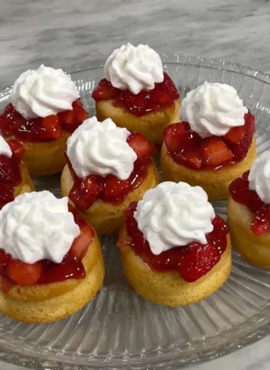 Delicious homemade Strawberry Shortcake dessert with fresh strawberries and whipped cream