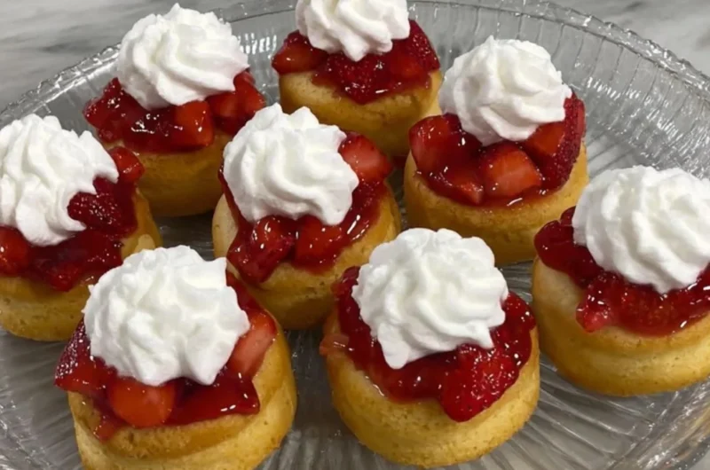 Delicious homemade Strawberry Shortcake dessert with fresh strawberries and whipped cream