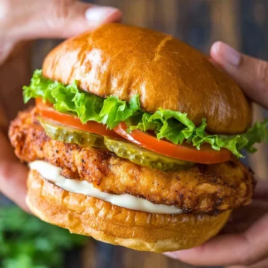 Delicious crispy chicken sandwich with lettuce and sauce on a bun