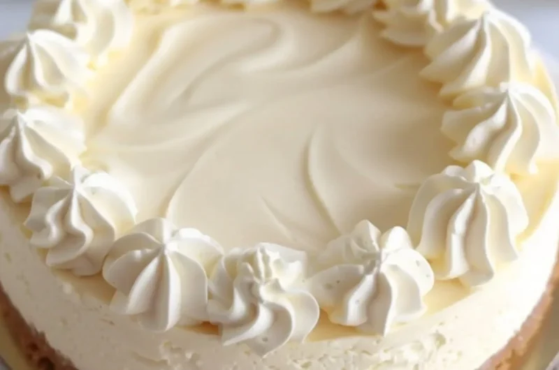 Delicious homemade vanilla cheesecake served on a white plate