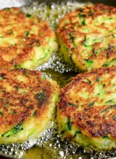 Crispy zucchini fritters served with dipping sauce on a plate